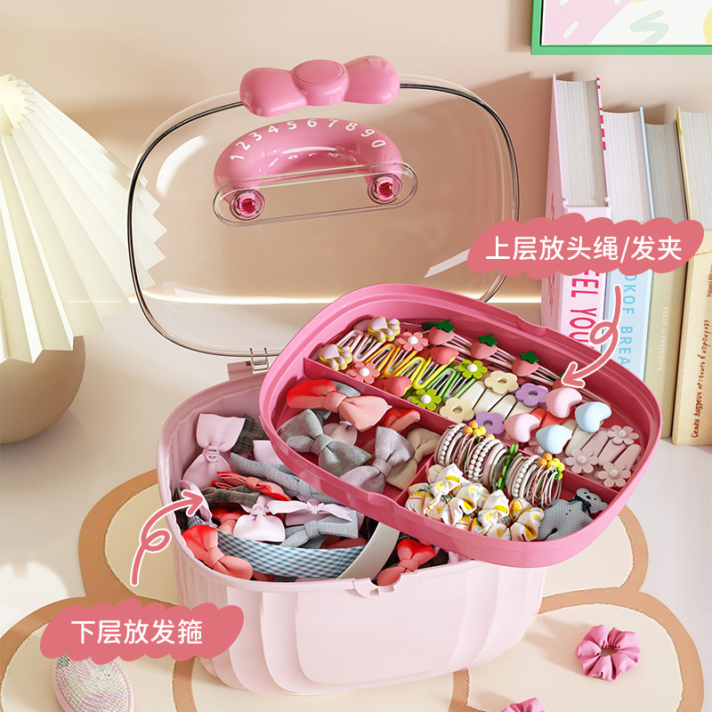Y262-8696儿童手提发饰收纳盒分格桌面首饰双层创意可爱收纳箱 Specification image