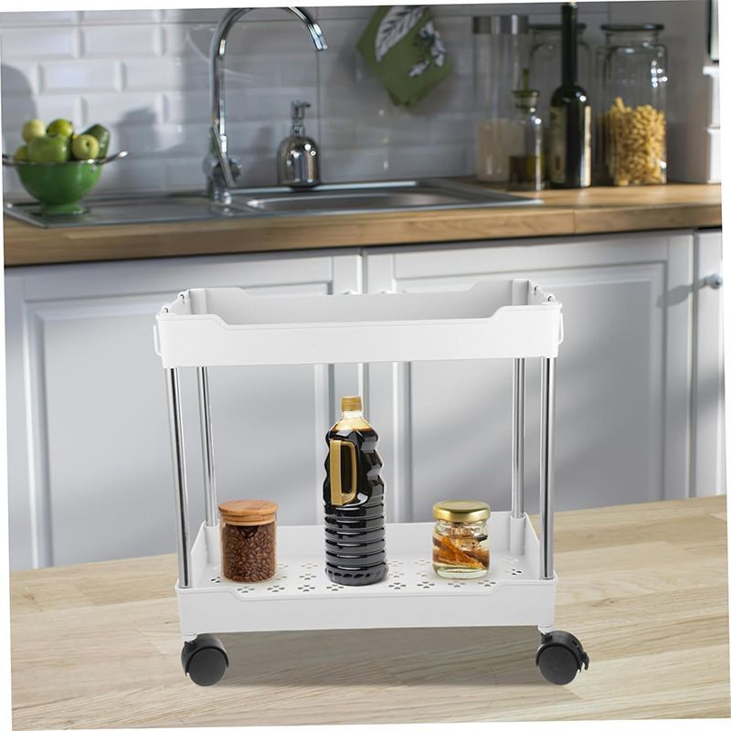 Stainless steel pipe wheeled trolley storage rack, bathroom washbasin, seam plastic storage rack, multi-layer toilet rack detail image 2