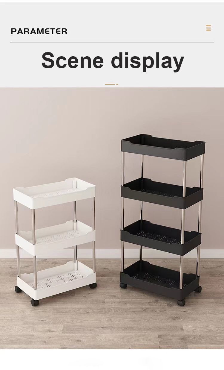 Stainless steel pipe wheeled trolley storage rack, bathroom washbasin, seam plastic storage rack, multi-layer toilet rack detail image 4