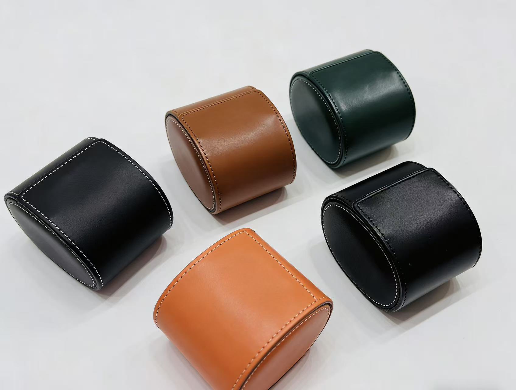 Leather cylindrical cosmetic storage box, desktop storage items, 12L large capacity, multi-layer compartments