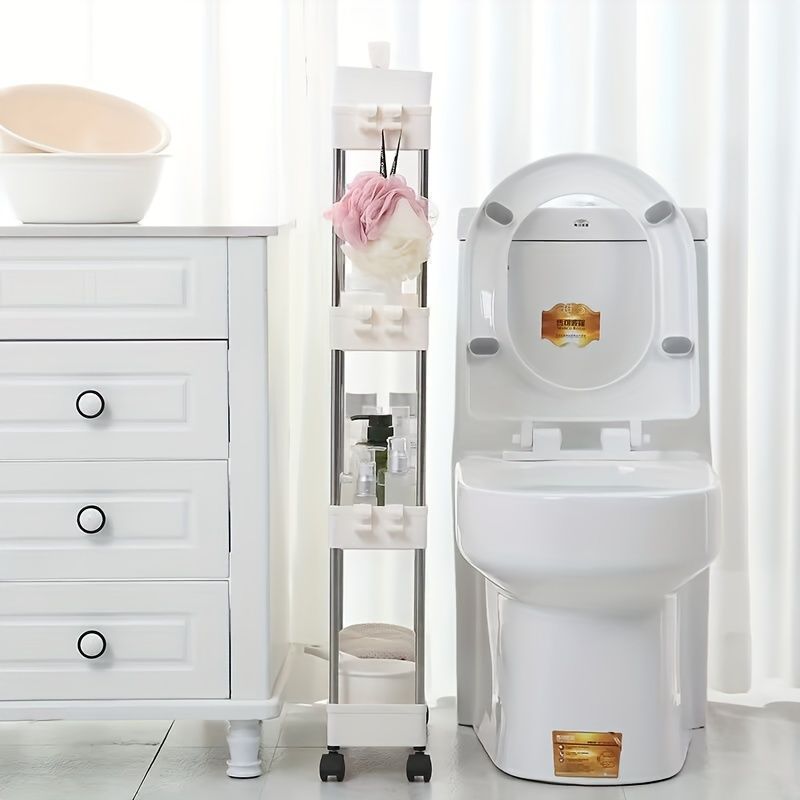 Stainless steel pipe wheeled trolley storage rack, bathroom washbasin, seam plastic storage rack, multi-layer toilet rack detail image 6