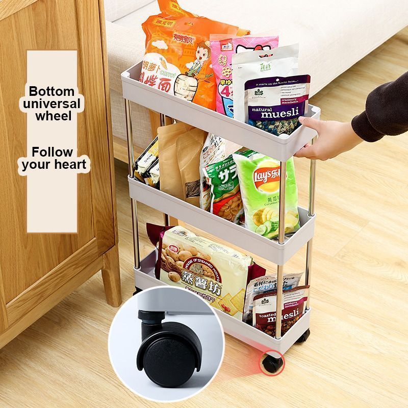 Stainless steel pipe wheeled trolley storage rack, bathroom washbasin, seam plastic storage rack, multi-layer toilet rack Specification image
