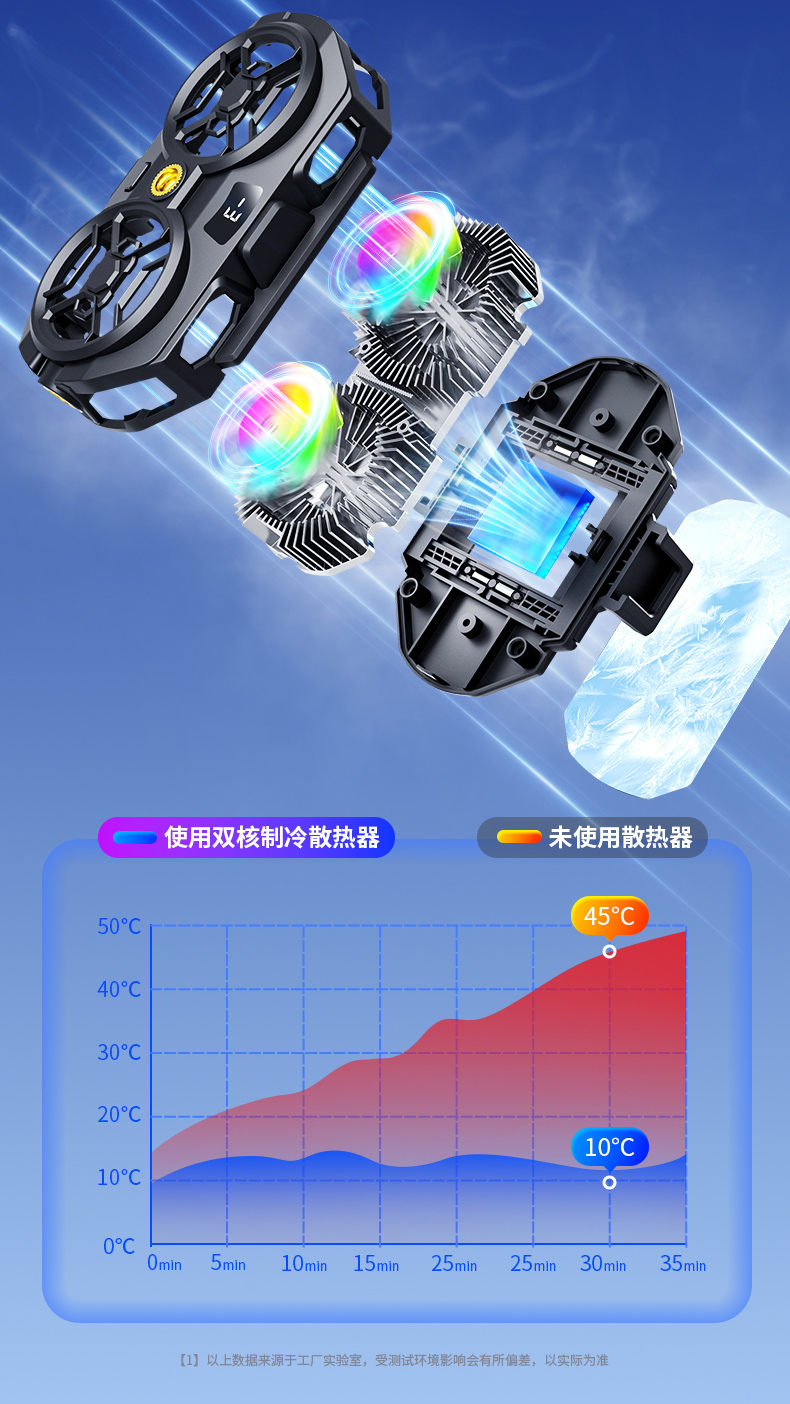 Live streaming heat sink, ultra-quiet semiconductor cooling back clip, all-in-one e-sports game cooling device, digital display AI temperature control pic 5