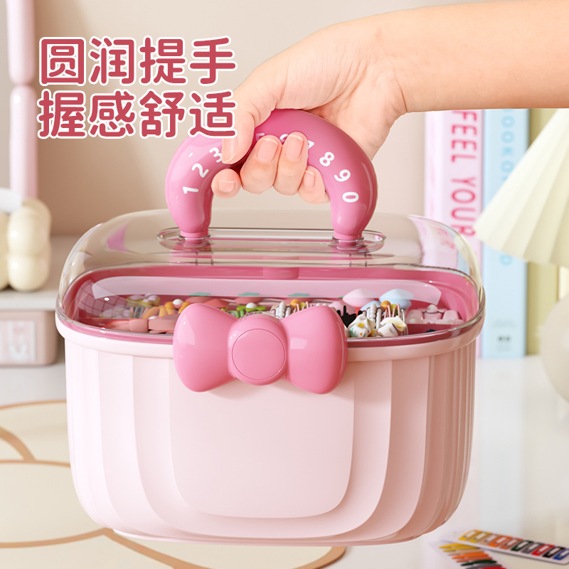Y262-8696儿童手提发饰收纳盒分格桌面首饰双层创意可爱收纳箱 details Picture