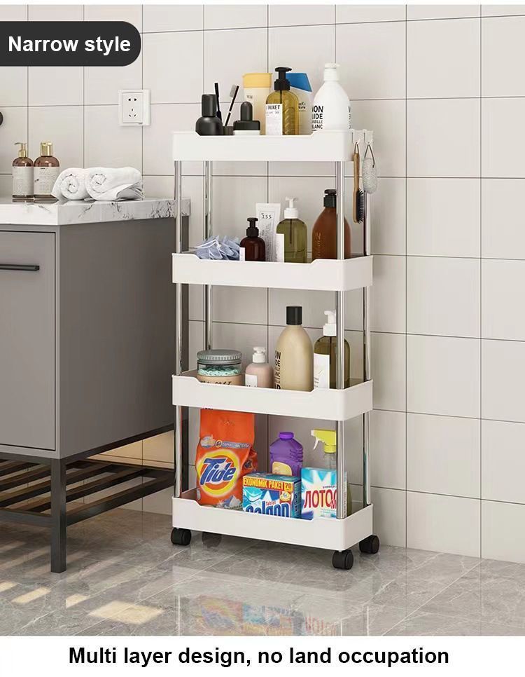 Stainless steel pipe wheeled trolley storage rack, bathroom washbasin, seam plastic storage rack, multi-layer toilet rack detail image 5