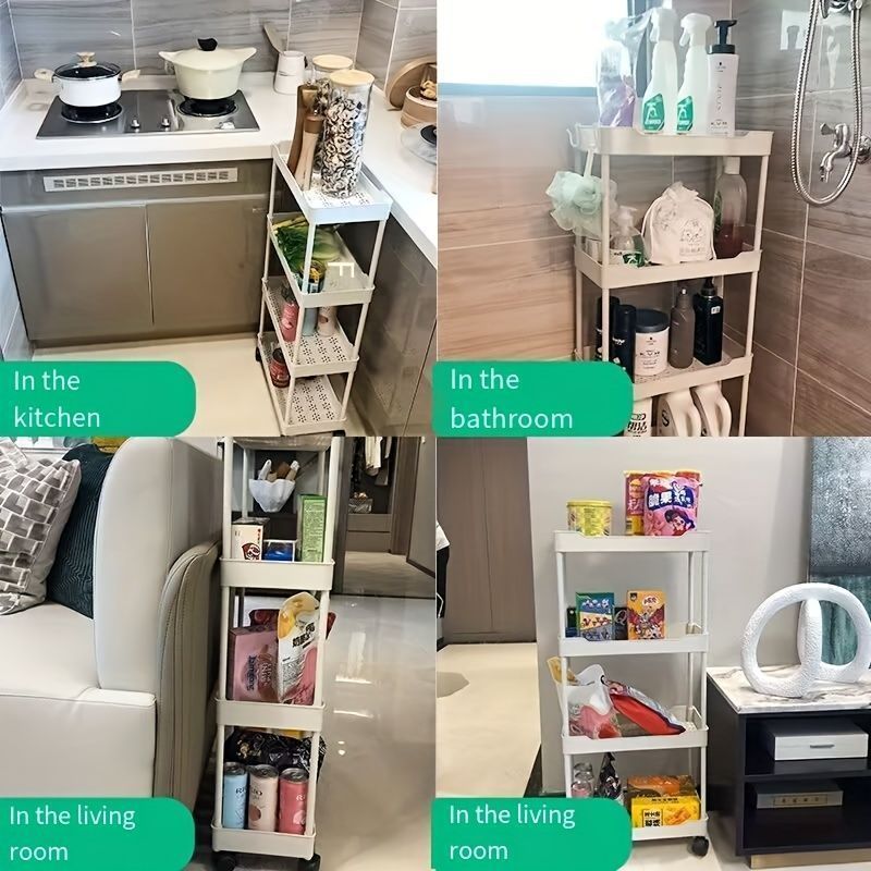 Stainless steel pipe wheeled trolley storage rack, bathroom washbasin, seam plastic storage rack, multi-layer toilet rack detail image 7