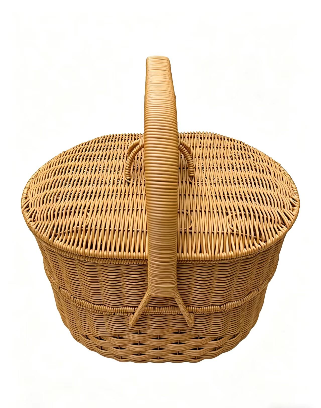 Imitation rattan woven egg-shaped two-layer storage basket, flower basket, fruit and vegetable delivery basket, sundries storage basket, supermarket packaging gift basket, souvenir gift basket, fixed handle carrying basket, country style