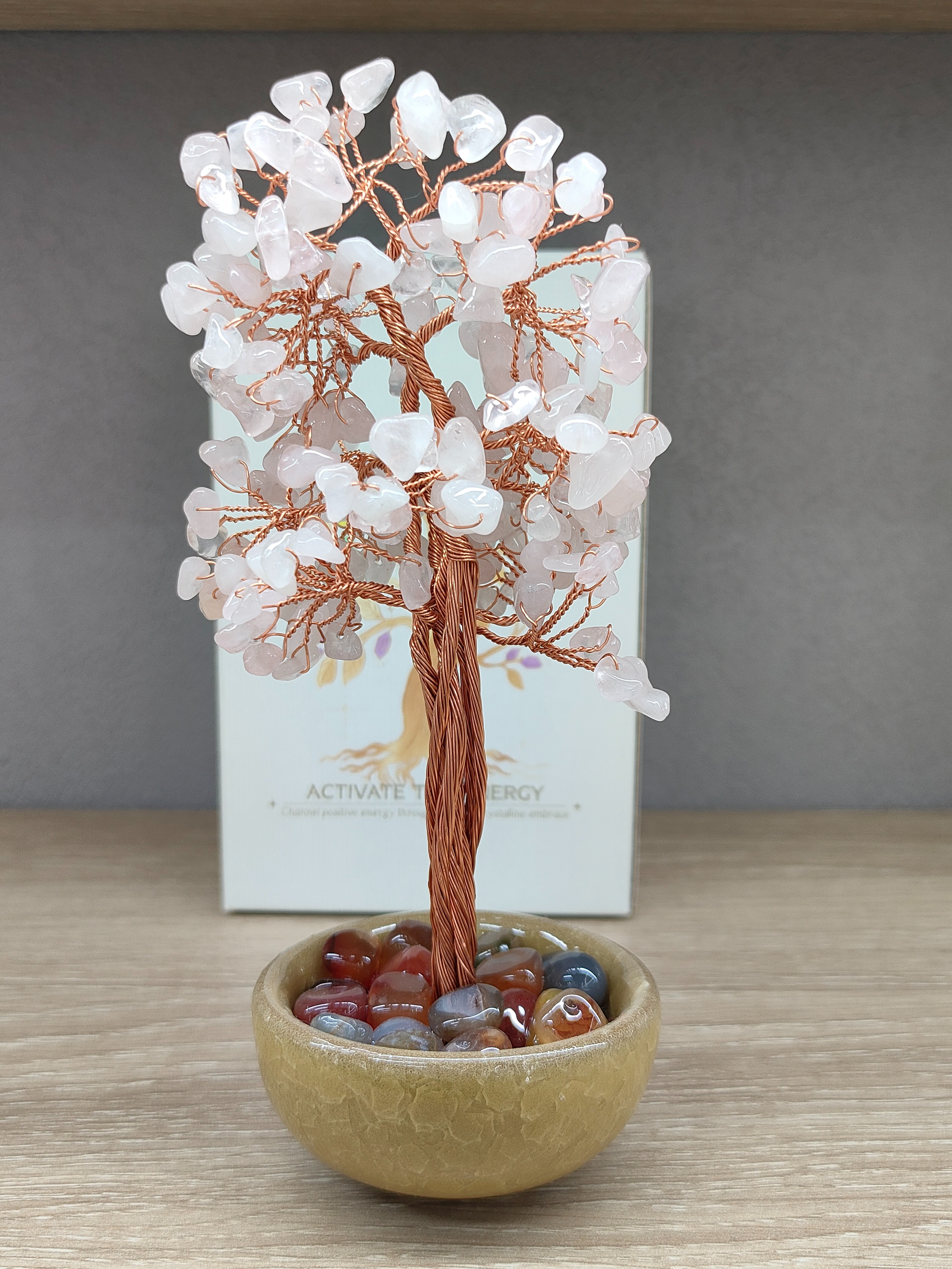 粉色香氛水晶树摆件好运桃花玄关装饰