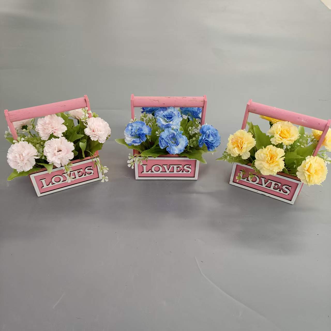 仿真花假花盆景木头盒子康乃馨摆件装饰品