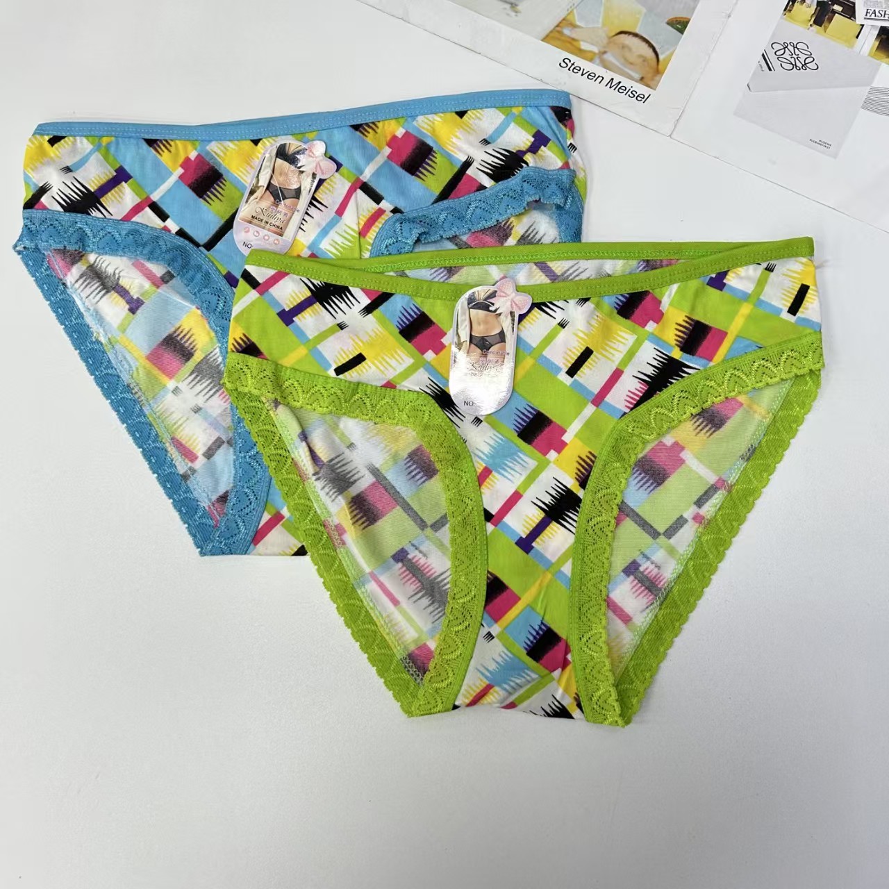 DD-806 #XL export Underwear, women's underwear, milk silk screen printed lace edge Women's underwear, sexy color printed pattern Women's underwear, women's triangle pants underwear, underwear QNI details Picture
