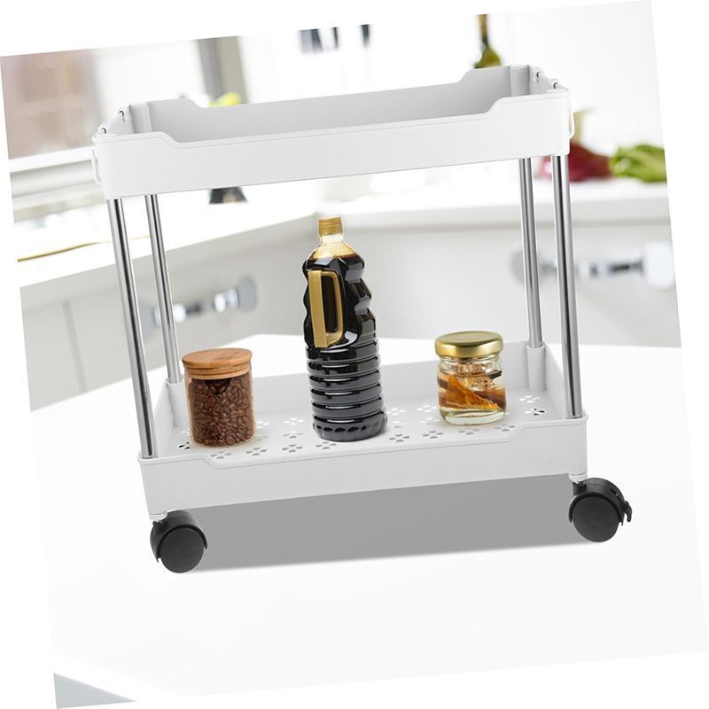 Stainless steel pipe wheeled trolley storage rack, bathroom washbasin, seam plastic storage rack, multi-layer toilet rack details Picture