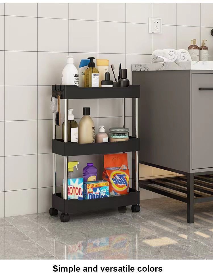 Stainless steel pipe wheeled trolley storage rack, bathroom washbasin, seam plastic storage rack, multi-layer toilet rack detail image 9