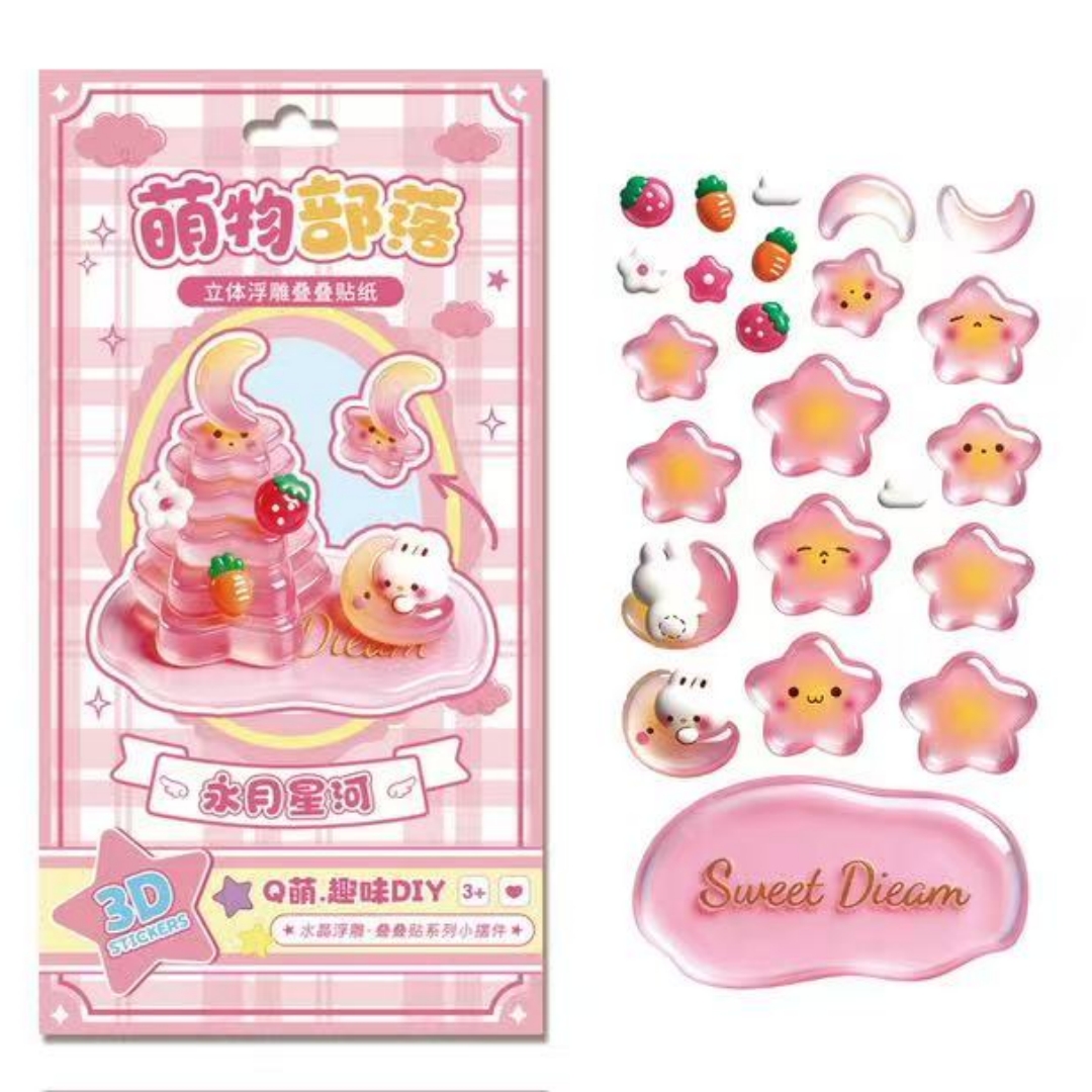 Cute Creature Tribe Jenga Stickers, children's Handicrafts, girls' diy handicrafts, stress-relieving decorative stickers, 3D stickers