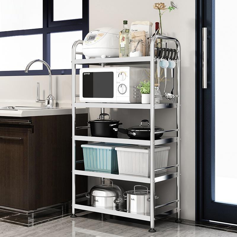 Stainless steel kitchenware shelves, floor-standing multi-layer microwave ovens, ovens, bowl cabinets, seasoning storage racks, a comprehensive household collection details Picture