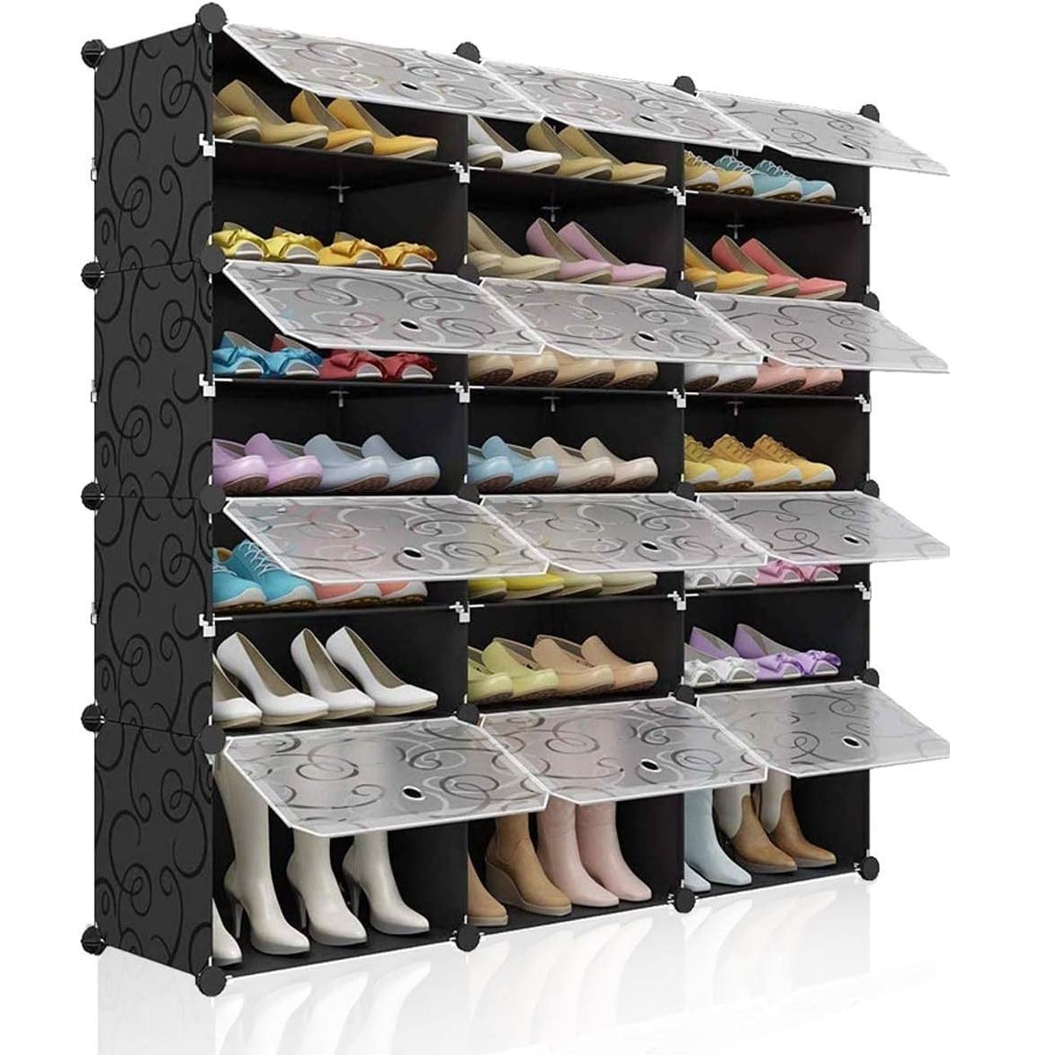 Cross-border best-selling black embossed and white embossed vertical shoe storage cabinet, simple splicing, multi-layer shoe rack at the door Item Picture
