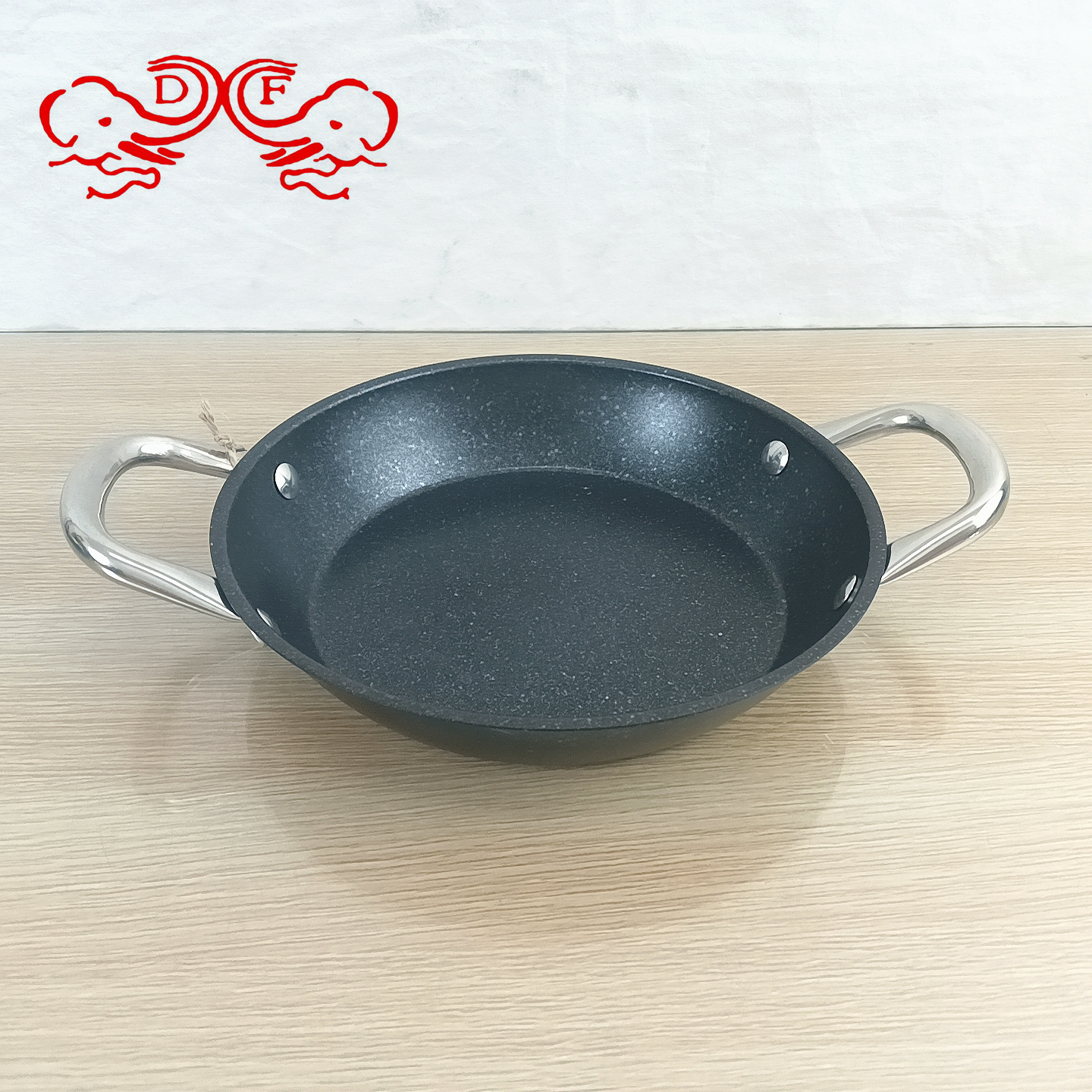 DF88022 Hammer-patterned double-eared Seafood Pot, wide-edge pot, Extra-thick stainless steel flat-bottomed Chinese alcohol stove pot, dry pot, DF TRADINGHOUSE Specification image