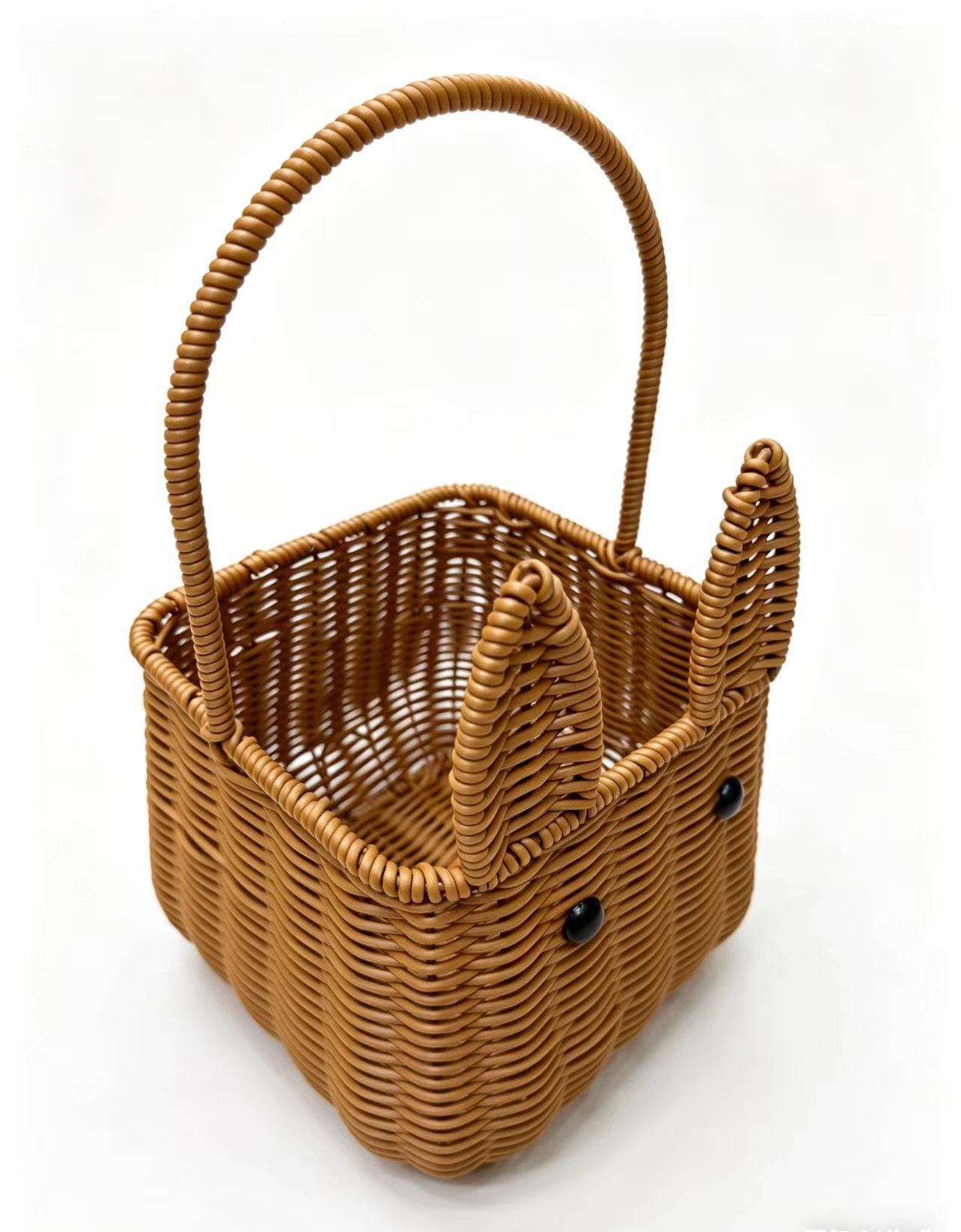 Imitation rattan woven cute cat-shaped square storage basket, flower basket, fruit and bread basket, vegetable delivery basket, miscellaneous storage basket, supermarket packaging gift basket, souvenir gift basket, cute kitten fixed handle carrying basket details Picture
