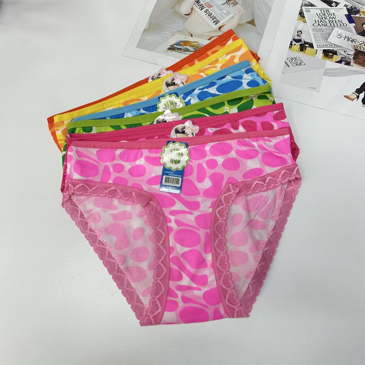 DD-7003 #XL export Underwear, women's underwear, milk silk screen printed lace edge Women's underwear, sexy colorful spotted pattern Women's underwear, Women's briefs, underwear, QNI Specification drawing