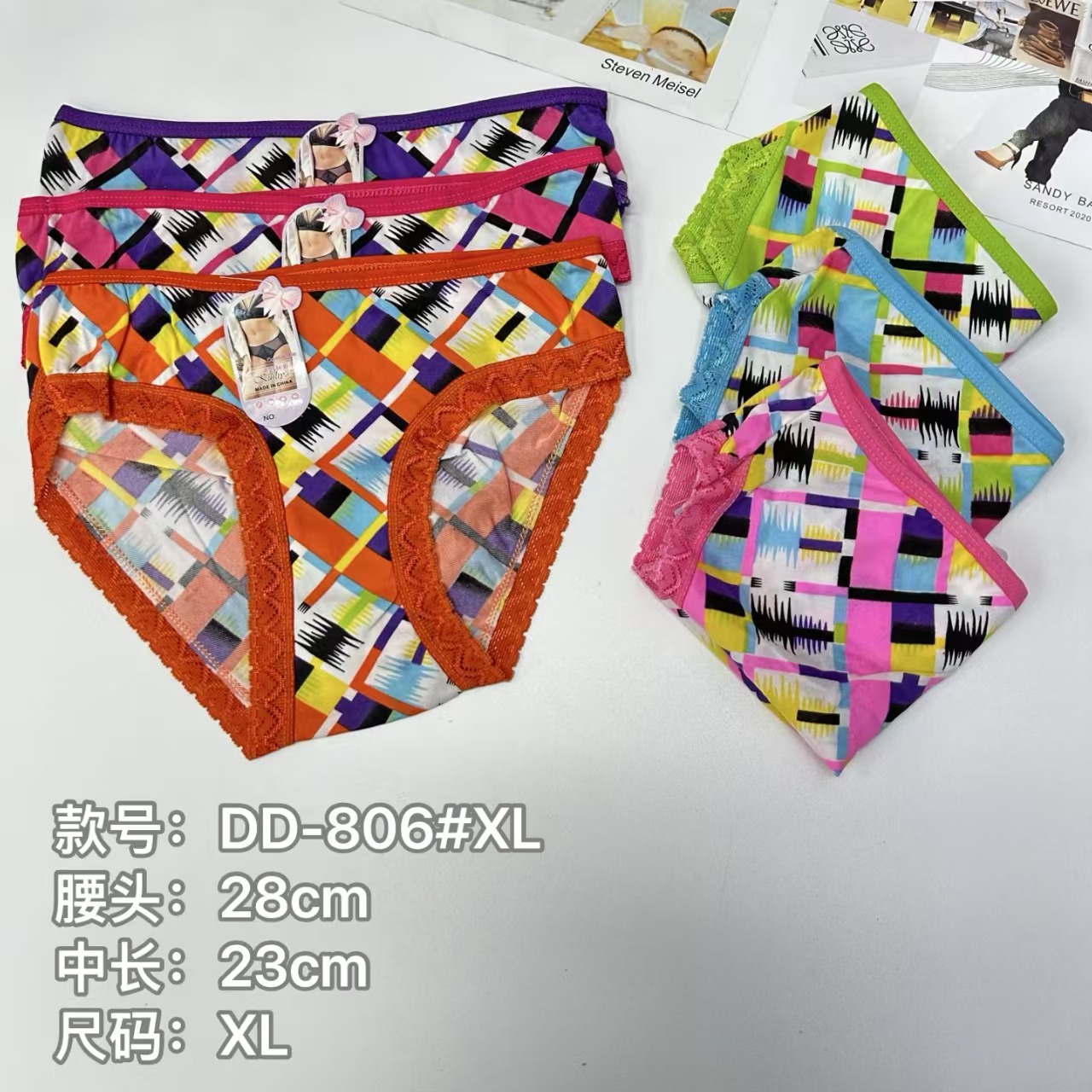 DD-806 #XL export Underwear, women's underwear, milk silk screen printed lace edge Women's underwear, sexy color printed pattern Women's underwear, women's triangle pants underwear, underwear QNI full figure