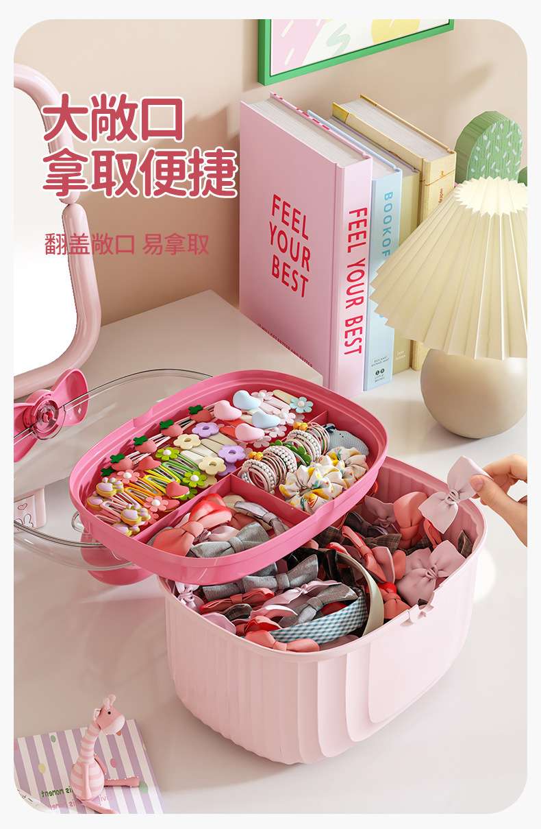 Y262-8696儿童手提发饰收纳盒分格桌面首饰双层创意可爱收纳箱 detail image 4
