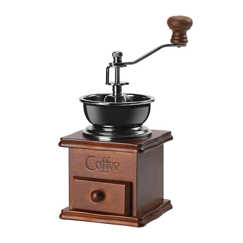 A classic, retro and practical hand-cranked coffee grinder with a ceramic steel core, an entry-level coffee grinder