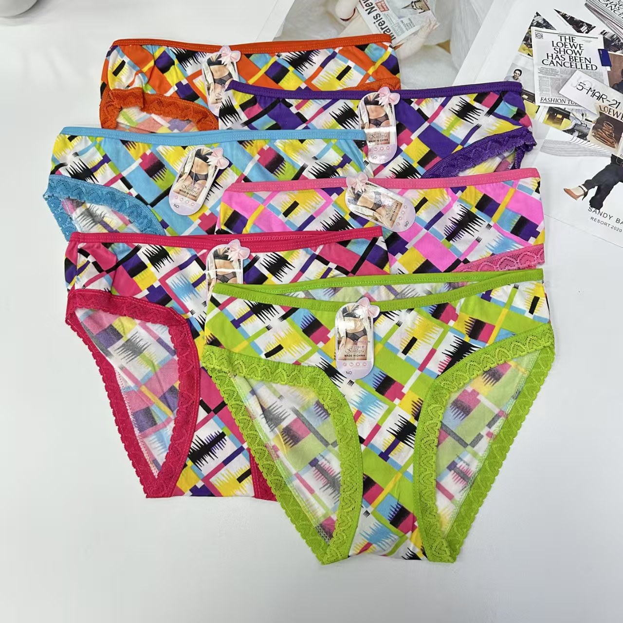 DD-806 #XL export Underwear, women's underwear, milk silk screen printed lace edge Women's underwear, sexy color printed pattern Women's underwear, women's triangle pants underwear, underwear QNI Item Picture