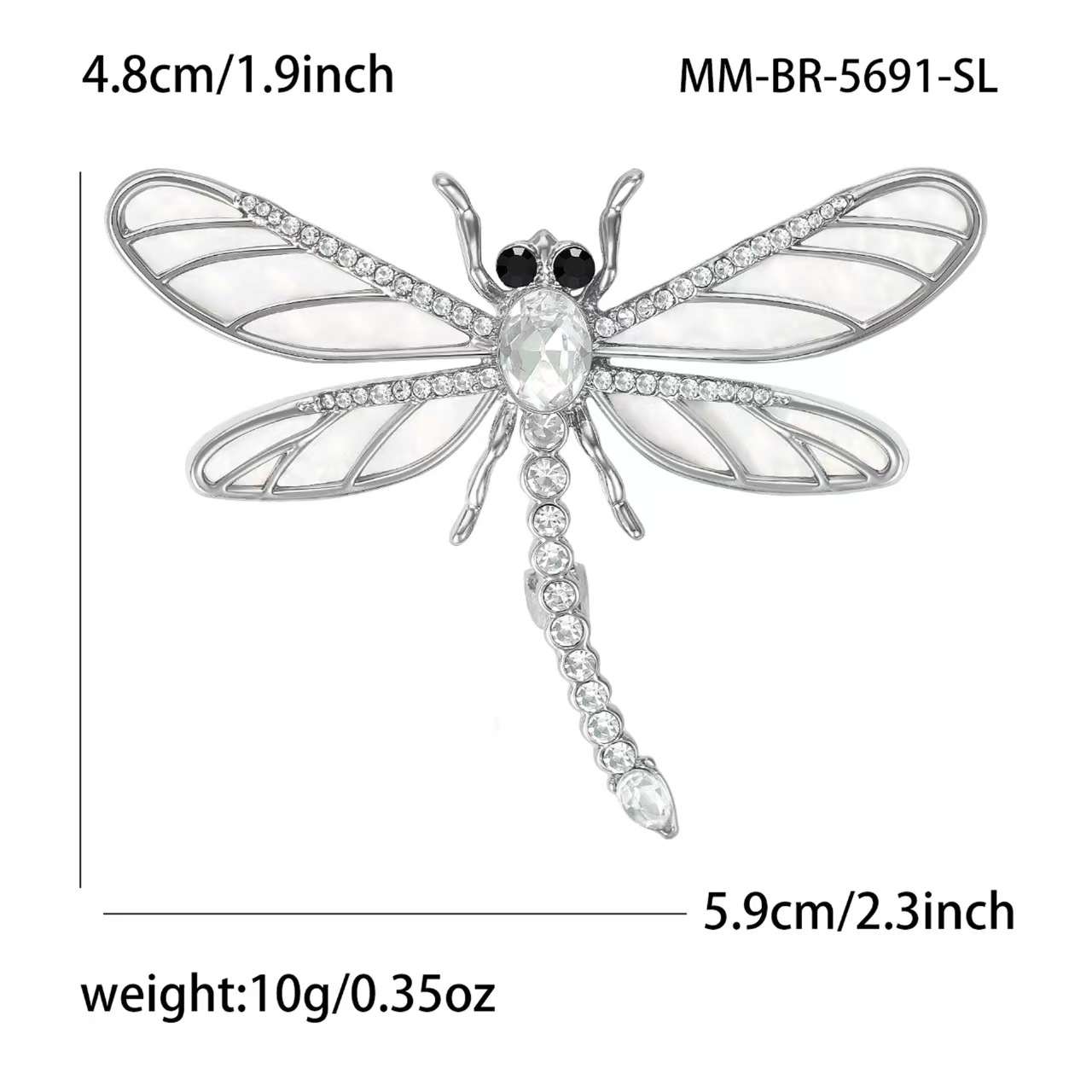 Cross-border best-selling European and American alloy rhinestone dragonfly brooch, fashionable and elegant women's suit coat brooch accessory pin Specification image