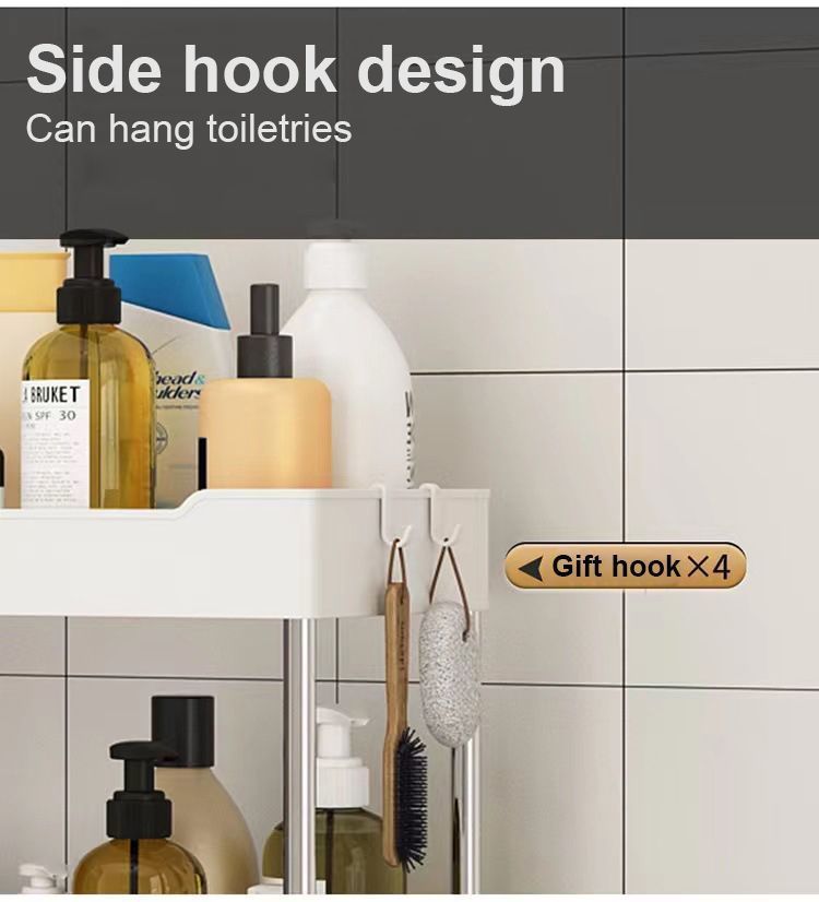 Stainless steel pipe wheeled trolley storage rack, bathroom washbasin, seam plastic storage rack, multi-layer toilet rack detail image 8