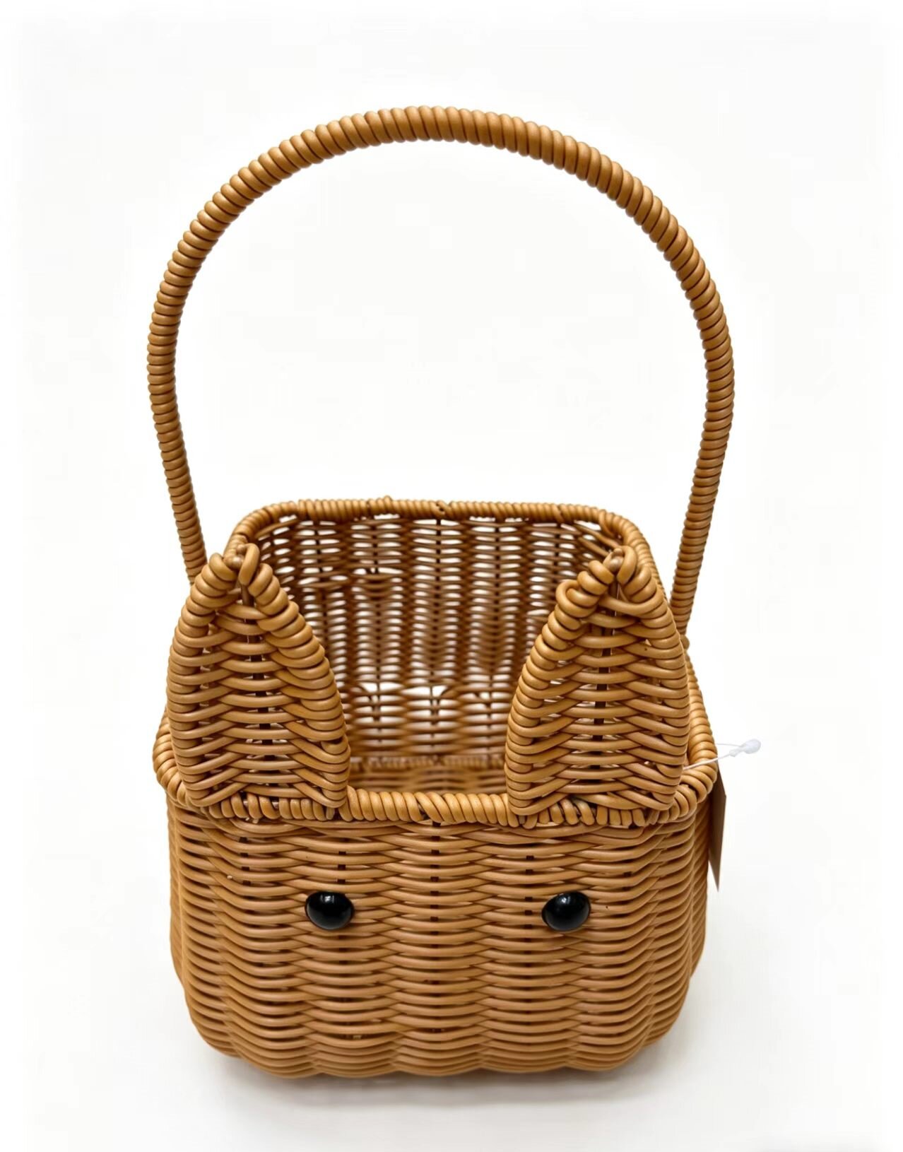 Imitation rattan woven cute cat-shaped square storage basket, flower basket, fruit and bread basket, vegetable delivery basket, miscellaneous storage basket, supermarket packaging gift basket, souvenir gift basket, cute kitten fixed handle carrying basket
