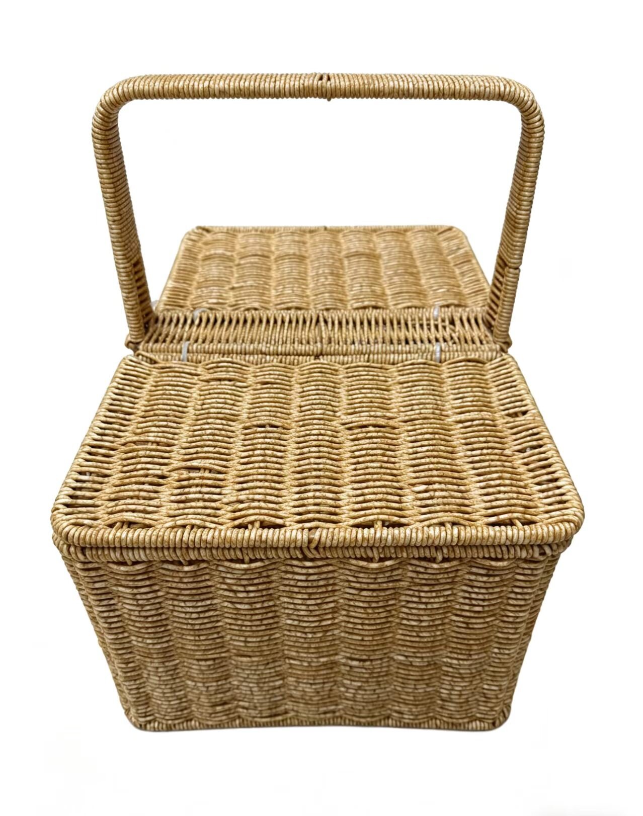 Imitation rattan woven storage basket, plastic PP material woven rope storage basket, dirty clothes basket storage basket, household storage fruit basket, flower basket, book storage basket, covered basket details Picture