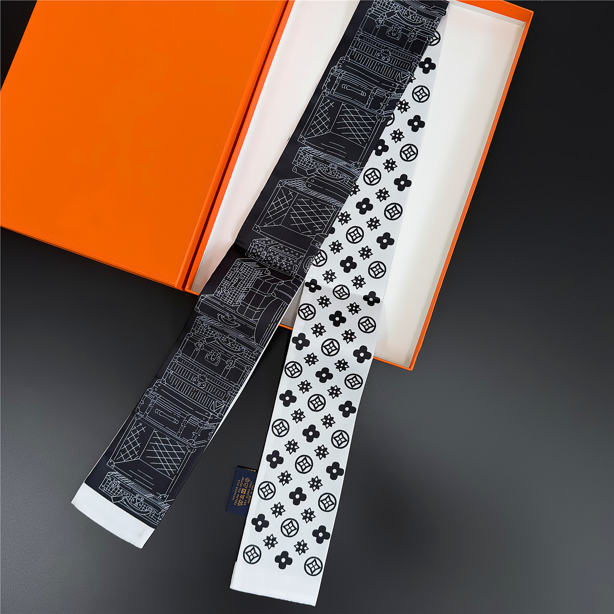 Professional daily geometric space line silk scarf for women 120*8cm hair band binding bag decoration hair tie wrist strap details Picture