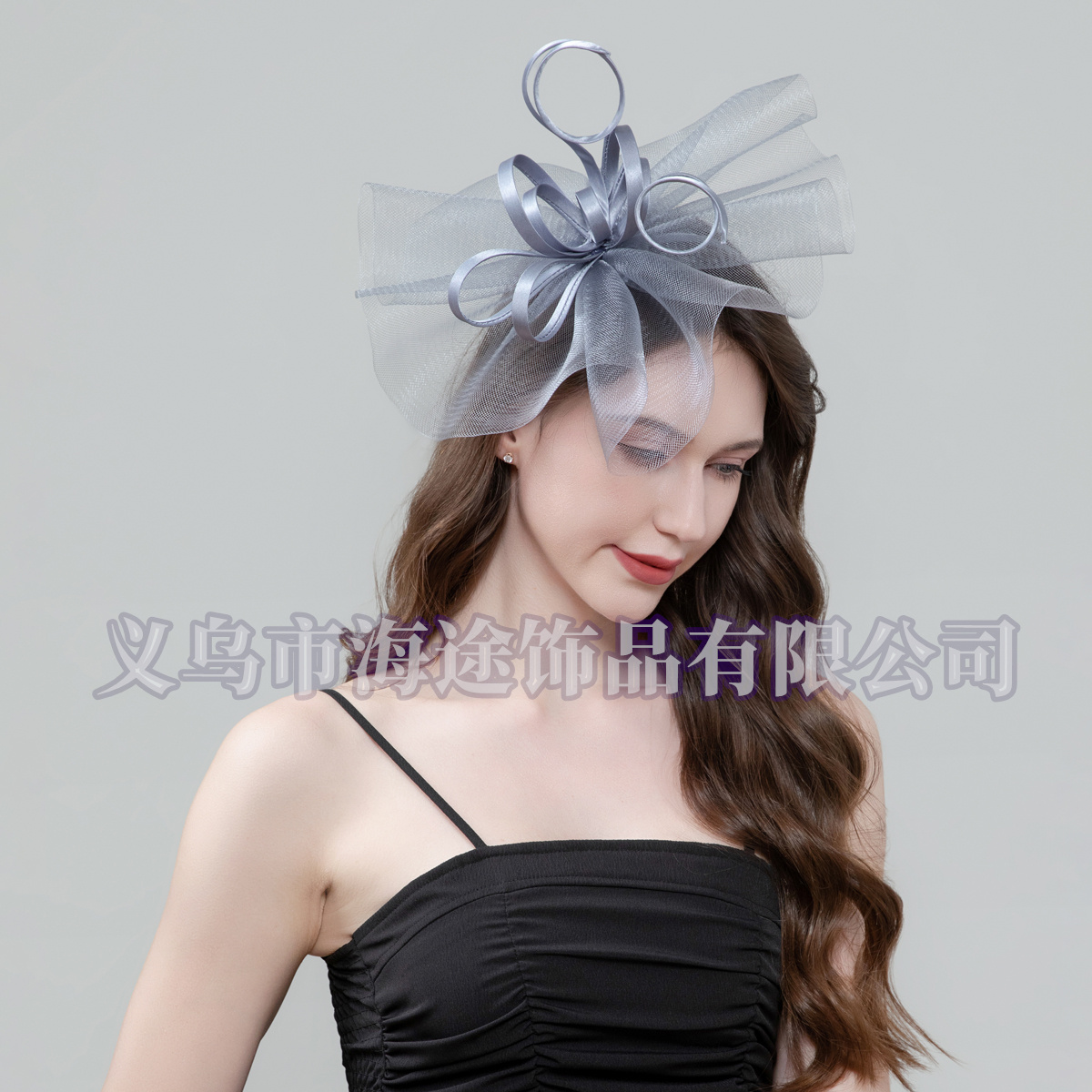 Elegant women's silver mesh top hat, fashionable headwear, elastic mesh single-sided details Picture