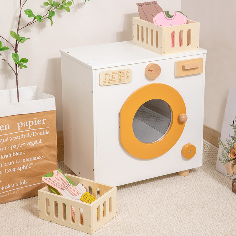 Nordic washing machine mini model toy, washing machine small appliance, children's toy, children's wooden washing machine, storage cabinet, play house, clothes drying, washing and care, kitchen set toy, wooden play house Specification drawing