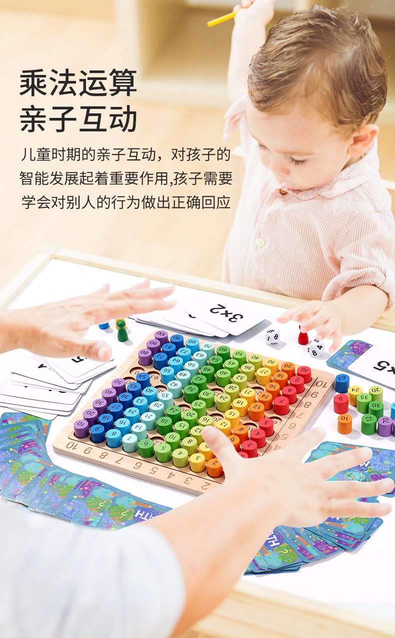 Cross-border children's wooden three-in-one 99 multiplication table board, number board, early education primary school students' math intelligence teaching toy detail image 9