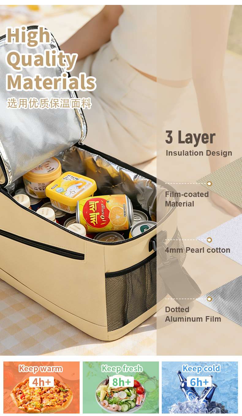 The new handbag thermometer shows that the insulated bag can be slanted across the camping bag, student trend outdoor fresh-keeping ice bag detail image 4