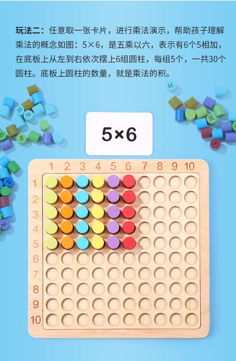 Cross-border children's wooden three-in-one 99 multiplication table board, number board, early education primary school students' math intelligence teaching toy detail image 10