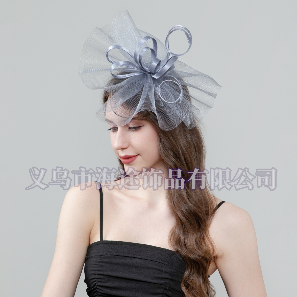 Elegant women's silver mesh top hat, fashionable headwear, elastic mesh single-sided Specification image