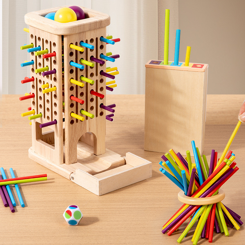 Children's educational Leaning Tower of Pisa Wooden Board three-in-one game, colorful drawing sticks, parent-child early education and educational interactive toys details Picture