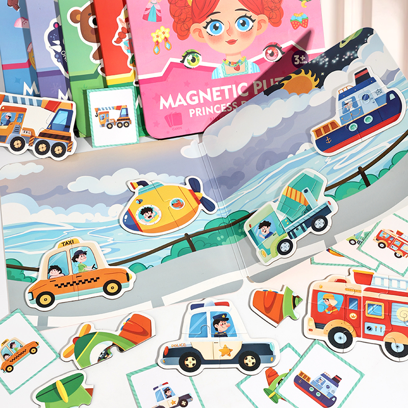 Six optional magnetic puzzle pages, magnetic dress-up puzzles, children's dress-up stickers, educational toys, 3-6 years old girls, princesses, quiet traffic books, number and letter recognition, Christmas gifts Item Picture