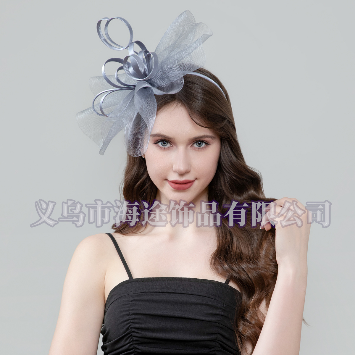 Elegant women's silver mesh top hat, fashionable headwear, elastic mesh single-sided