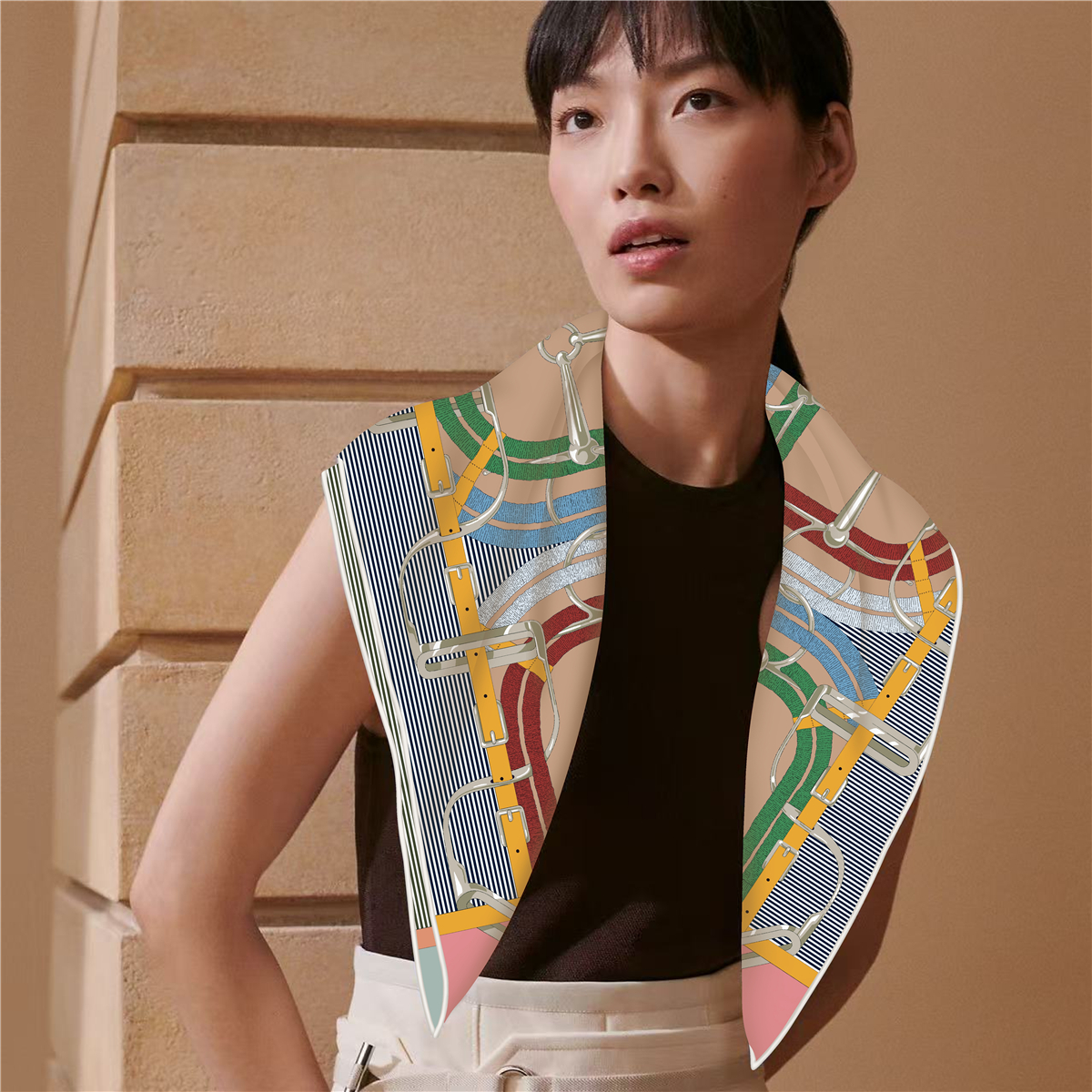 The 2026 new multi-purpose commuting silk scarf is a great match for artistic style. The 70-square-meter double-sided differently colored strapless hair band Specification image
