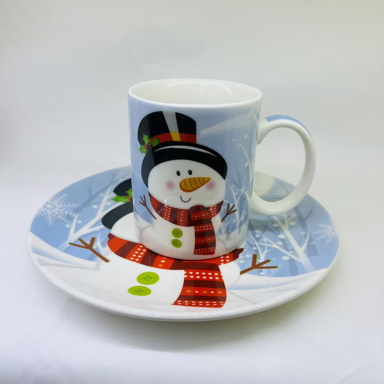 圣诞雪人杯子盘子套装陶瓷圣诞礼品套装咖啡杯奶杯水杯餐盘水果盘点心盘套装详情图6