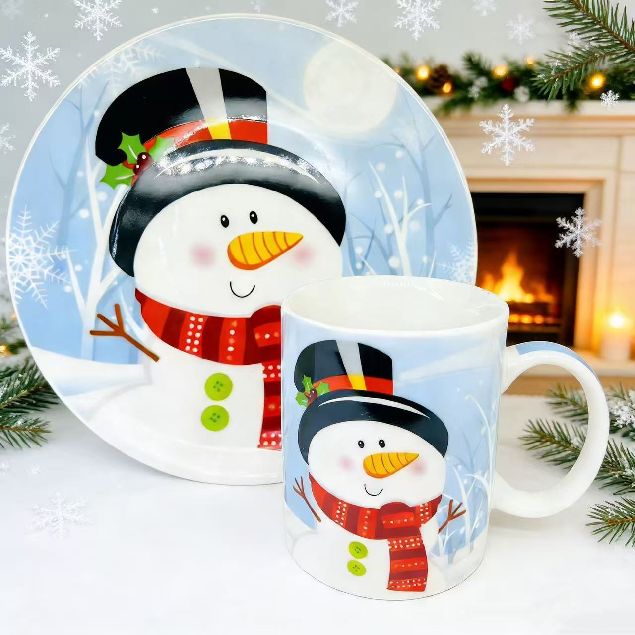 圣诞雪人杯子盘子套装陶瓷圣诞礼品套装咖啡杯奶杯水杯餐盘水果盘点心盘套装详情图3