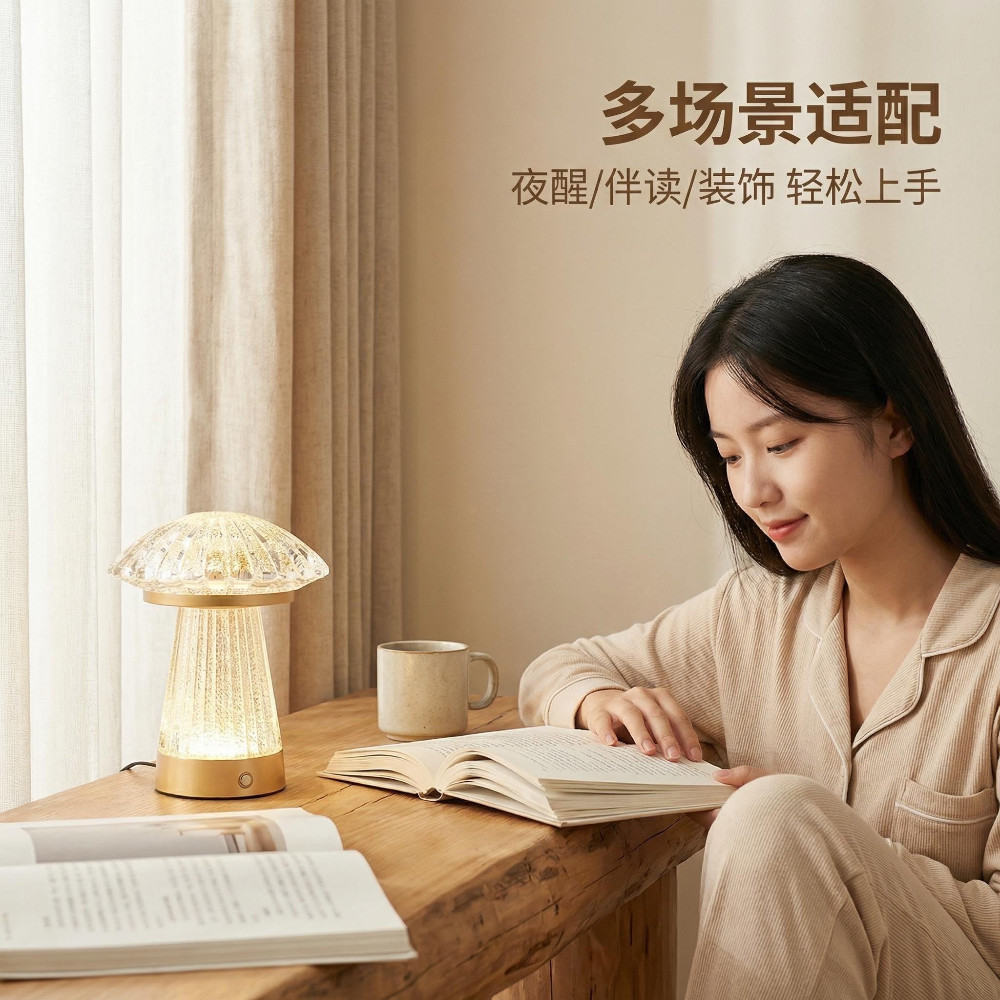 The 2026 new model of Jilian Mushroom Soft Light Night Lamp features a modern design, transparent material, metal base, starry sky light, small night light, and romantic soft lighting for children Specification image