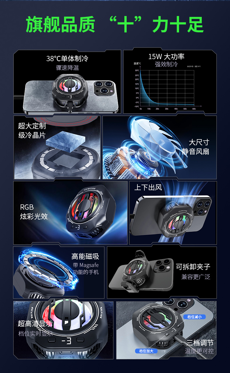 Ice mobile phone cooler, magnetic attraction, semiconductor silent cooling and temperature reduction, universal live streaming magic tool for e-sports games, lighting pic 2