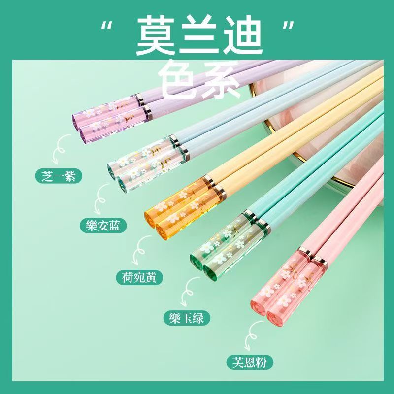 国潮莫兰迪色系加厚竹筷子日式快子合金筷