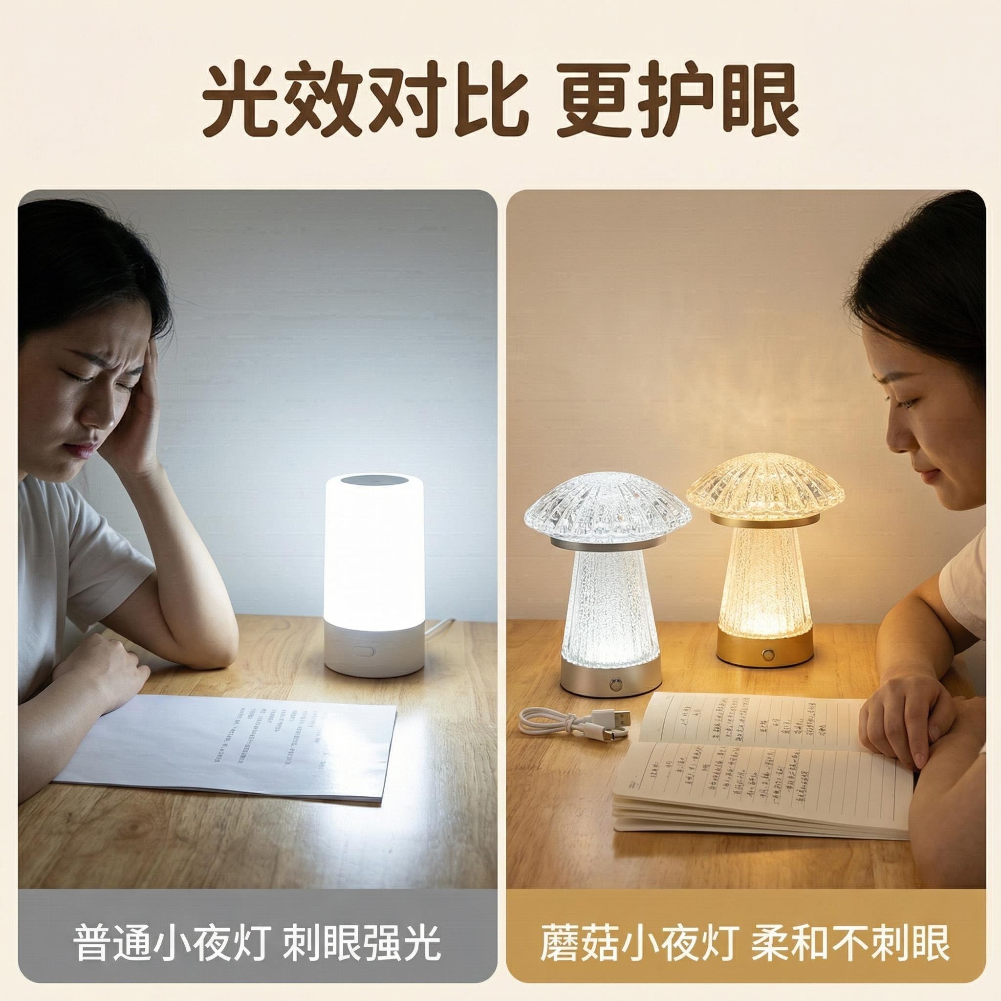 The 2026 new model of Jilian Mushroom Soft Light Night Lamp features a modern design, transparent material, metal base, starry sky light, small night light, and romantic soft lighting for children details Picture