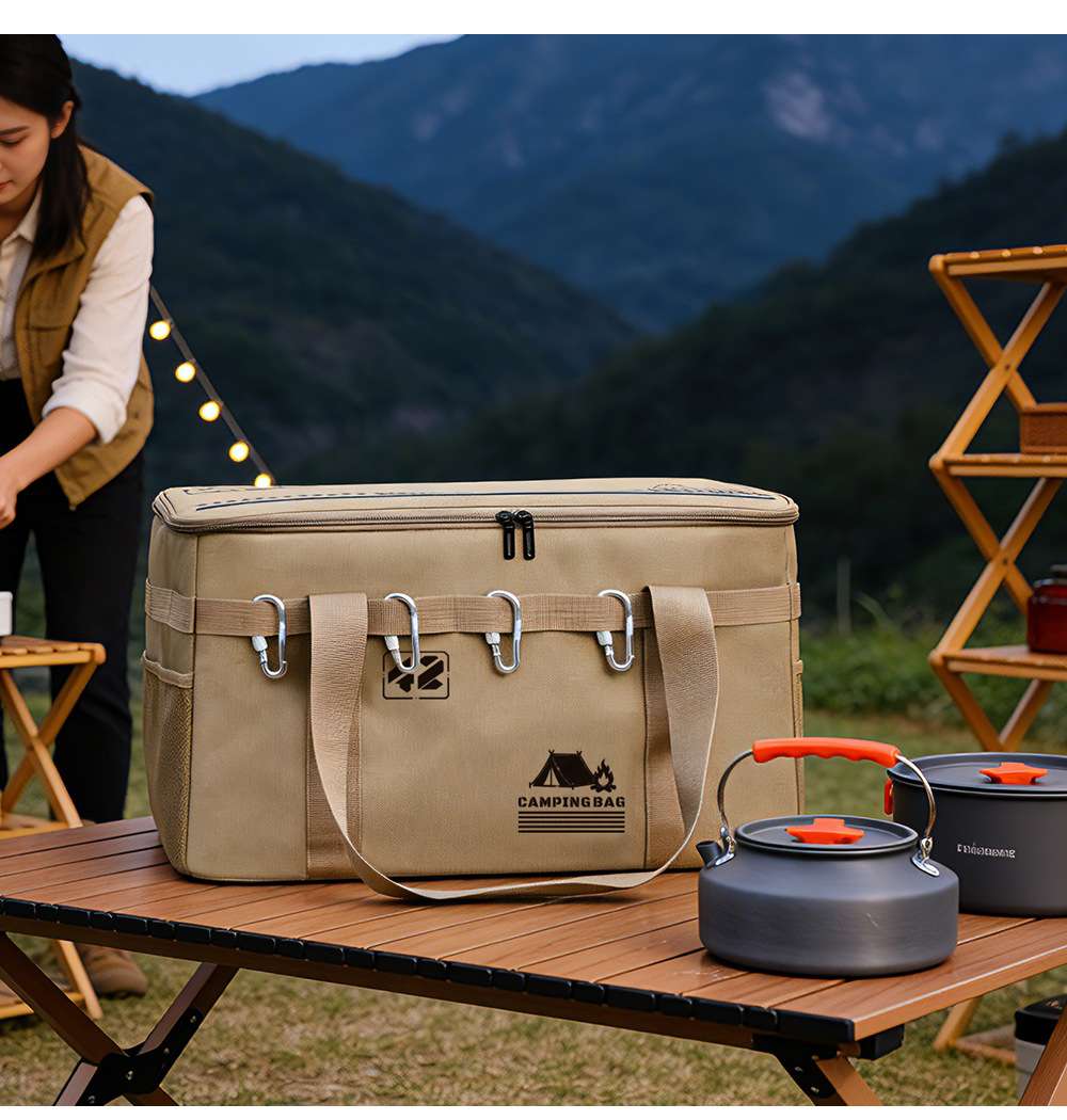 New outdoor kitchen and dining storage bag, camping car portable large-capacity handbag, travel camping outdoor storage bag Specification image