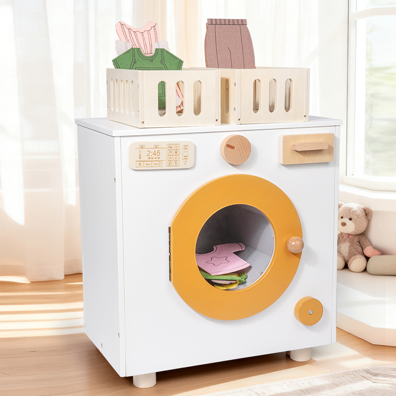 Nordic washing machine mini model toy, washing machine small appliance, children's toy, children's wooden washing machine, storage cabinet, play house, clothes drying, washing and care, kitchen set toy, wooden play house full figure