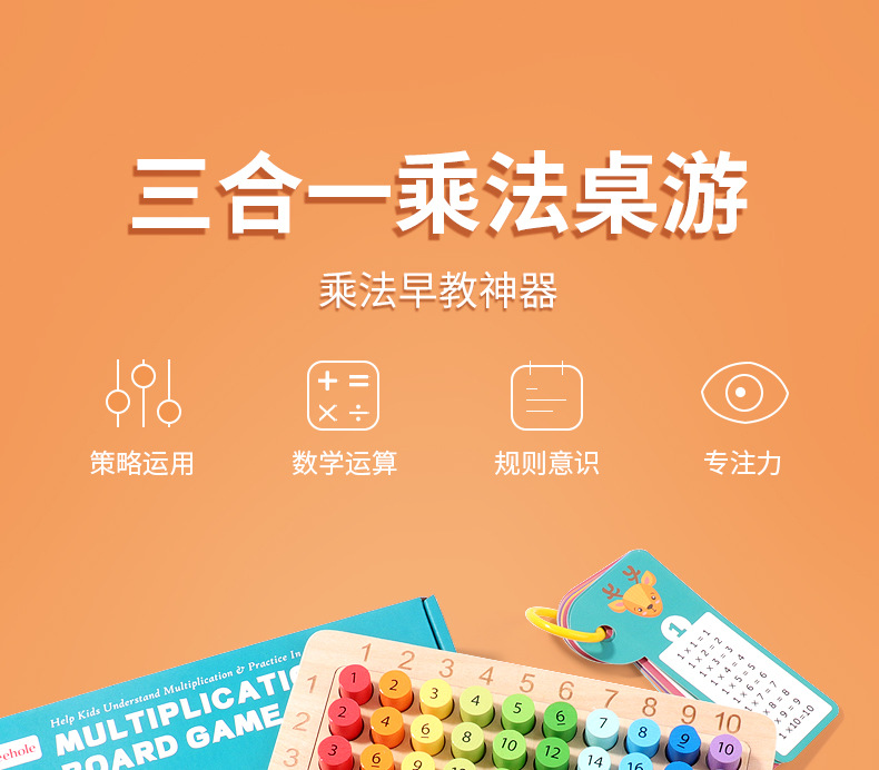 Cross-border children's wooden three-in-one 99 multiplication table board, number board, early education primary school students' math intelligence teaching toy detail image 2